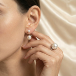 Caellia freshwater double pearl stud earrings in 925 sterling silver.