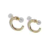 Gold-plated hoop earrings with a single white pearl on each.