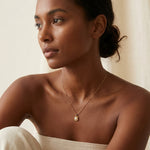 Editorial on-model image - Catbird-inspired - Caellia 14k Gold Dainty Freshwater Pearl Pendant Necklace