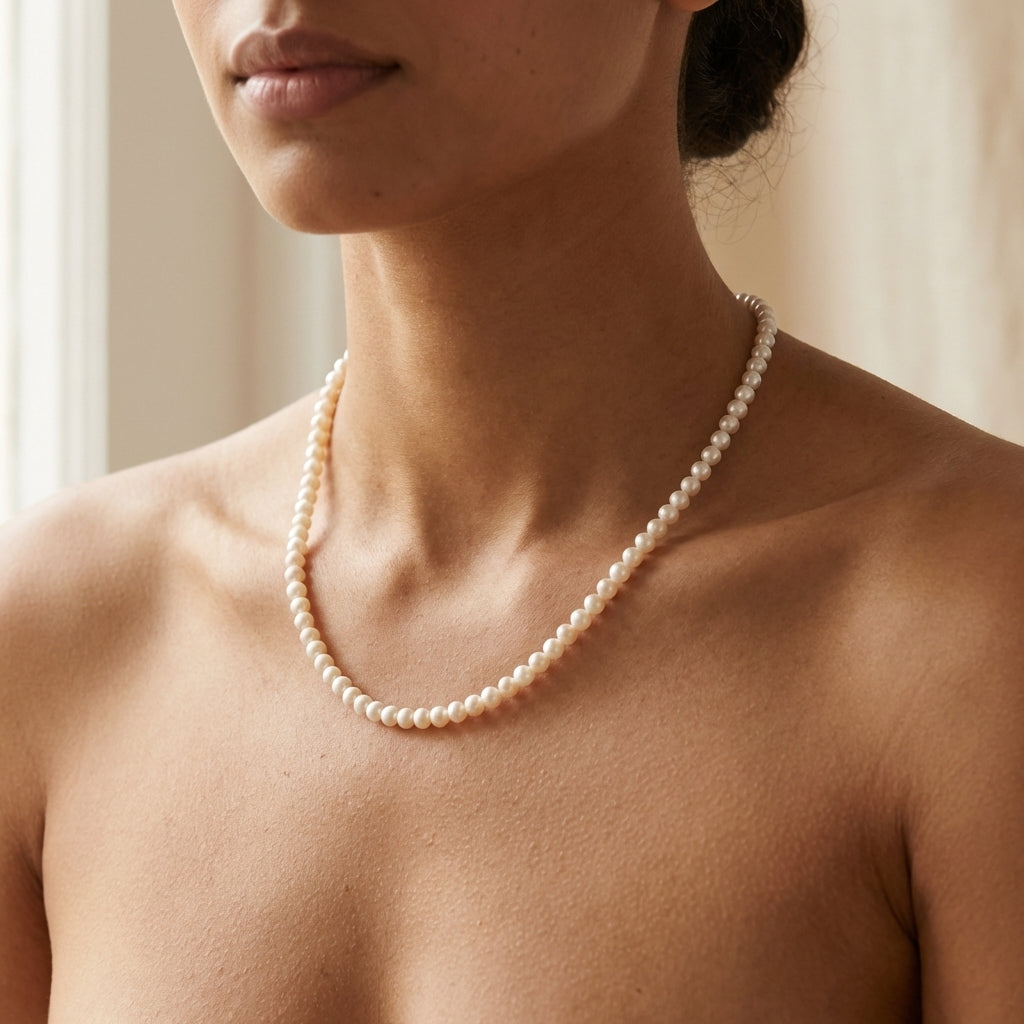 Editorial on-model image - Catbird-inspired - Caellia 18K Gold Freshwater Pearl Necklace