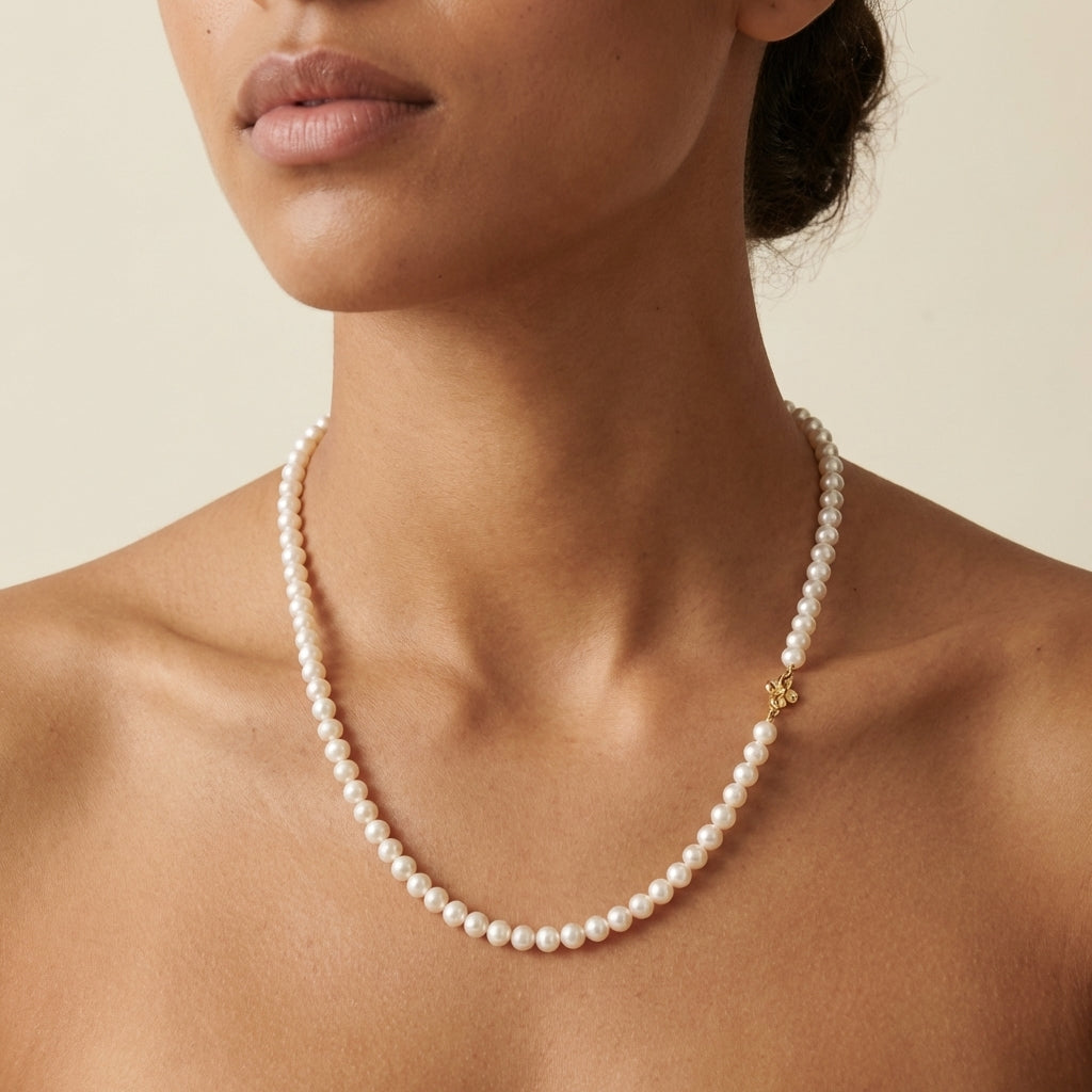 Editorial on-model image - Caellia 18K Gold Freshwater Pearl Necklace