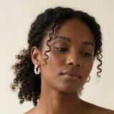 Editorial on-model image - Caellia 14K Gold Plated Silver Flower Freshwater Pearl Earrings