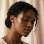 Editorial on-model image - Catbird-inspired - Caellia Sterling Silver Double Freshwater Pearl Stud Earrings