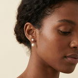 Editorial on-model image - Caellia Sterling Silver Double Freshwater Pearl Stud Earrings