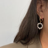 Pearl Circle Dangle Earrings - Gold Plated Sterling Silver Hoops, Birthday Gift