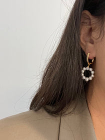 Pearl Circle Dangle Earrings - Gold Plated Sterling Silver Hoops, Birthday Gift
