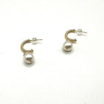 CAELLIA 14k gold plated half hoop earrings featuring a round white pearl.