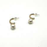 CAELLIA 14k gold plated half hoop earrings featuring a round white pearl.