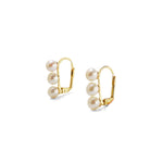 Caellia 14K gold plated drop earrings featuring three freshwater pearls in a vertical row.