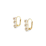 Caellia 14K gold plated drop earrings featuring three freshwater pearls in a vertical row.