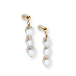 Caellia 14K gold drop earrings featuring three graduated freshwater pearls.