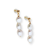 Caellia 14K gold drop earrings featuring three graduated freshwater pearls.