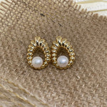 CAELLIA vintage style water drop shaped earrings featuring a lustrous freshwater pearl.