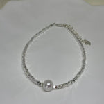 CAELLIA freshwater pearl bracelet with a 925 sterling silver beaded chain on a white background.