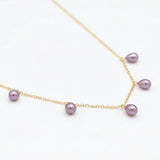 CAELLIA dainty lavender freshwater pearl necklace on a 14K gold plated chain.