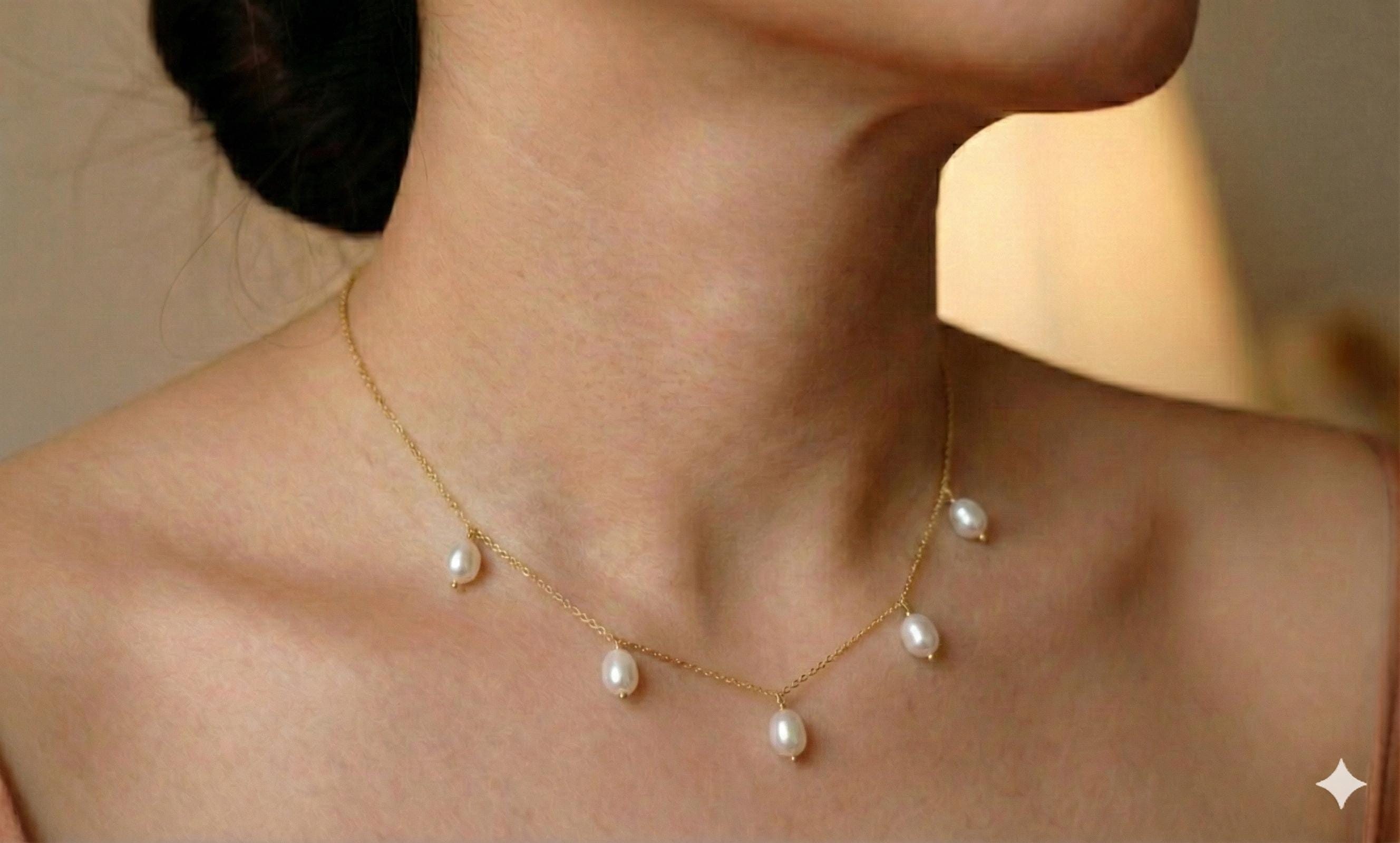 CAELLIA dainty lavender freshwater pearl necklace on a 14k gold plated chain.