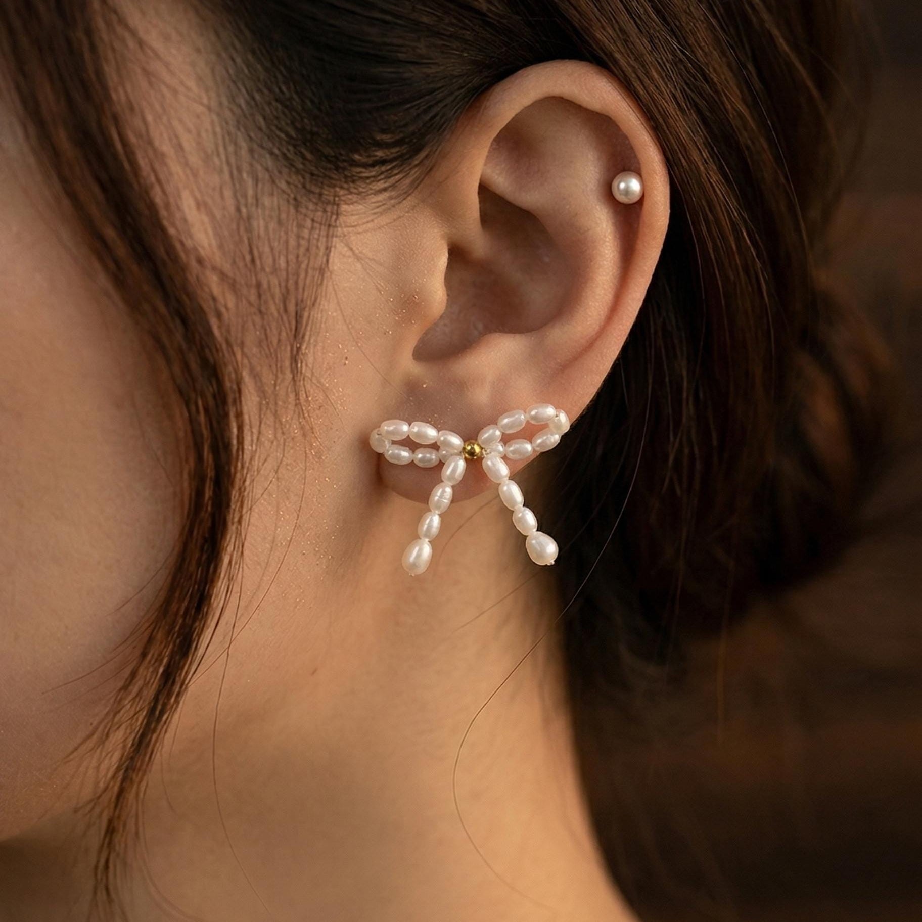 Butterfly Bow Pearl Stud Earrings — Freshwater Pearl Jewelry | Minimalist Gift for Her