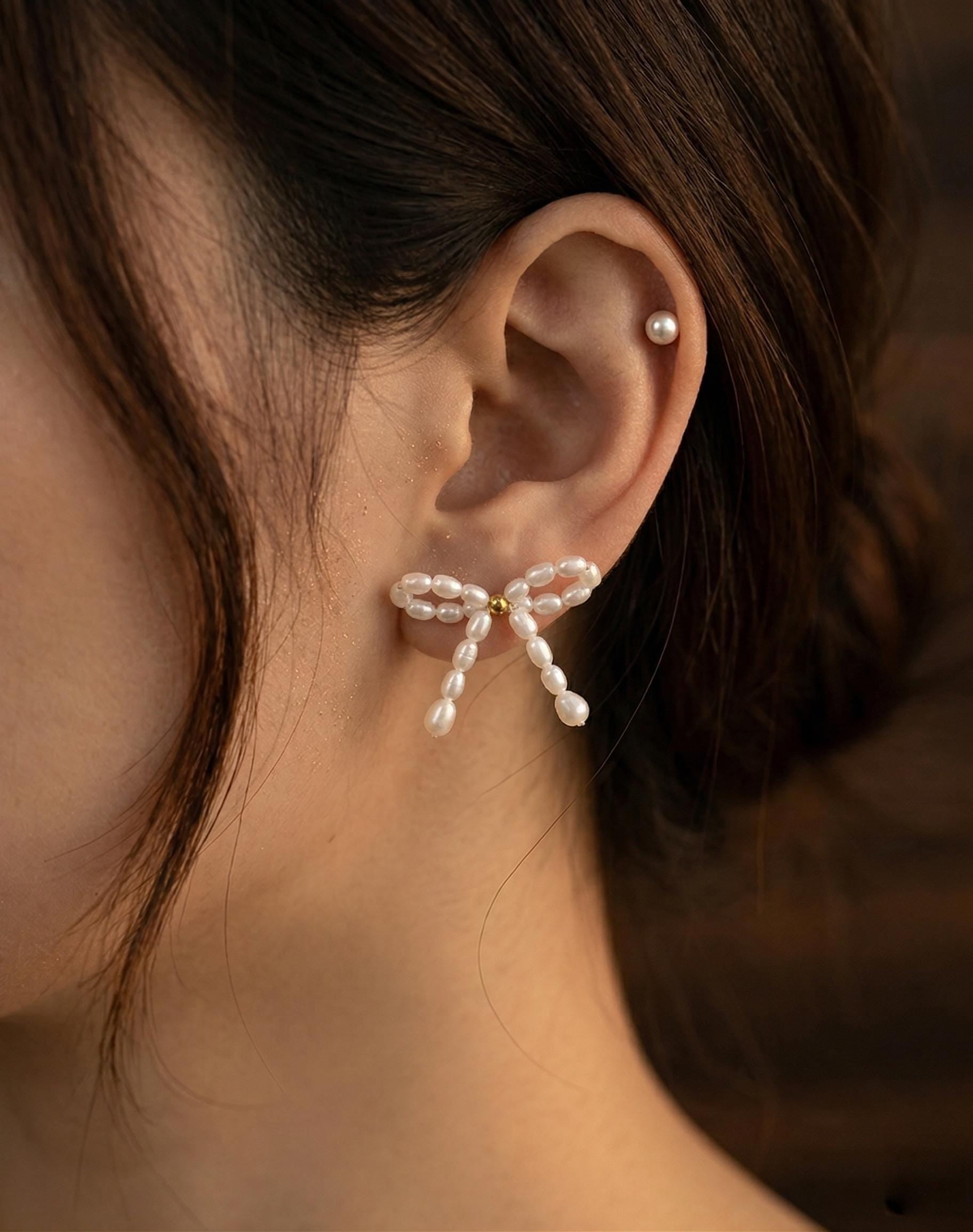 Butterfly Bow Pearl Stud Earrings — Freshwater Pearl Jewelry | Minimalist Gift for Her