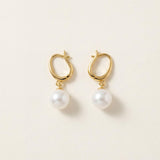 Water Resistant Pearl Hoop Earrings - Gold or Silver Freshwater Pearl Hoops, Summer Travel Gift