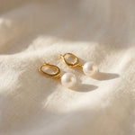 Water Resistant Pearl Hoop Earrings - Gold or Silver Freshwater Pearl Hoops, Summer Travel Gift