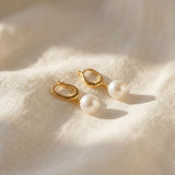 Water Resistant Pearl Hoop Earrings - Gold or Silver Freshwater Pearl Hoops, Summer Travel Gift