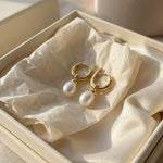 Freshwater Pearl Hoop Earrings: Gold Twist Dangle, Handmade