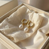 Freshwater Pearl Hoop Earrings: Gold Twist Dangle, Handmade