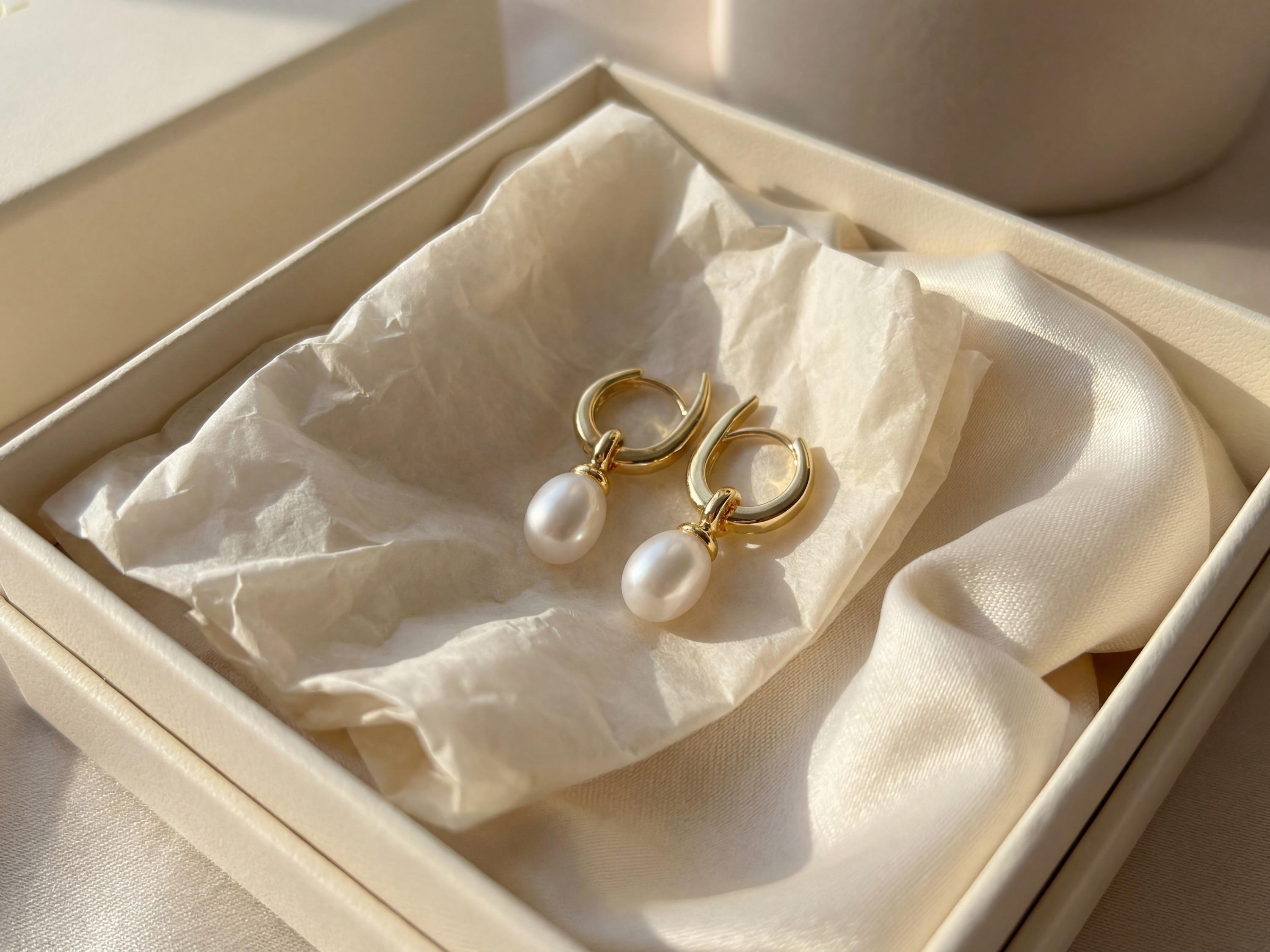 Freshwater Pearl Hoop Earrings: Gold Twist Dangle, Handmade