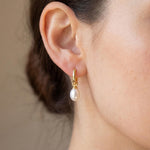 Freshwater Pearl Hoop Earrings: Gold Twist Dangle, Handmade