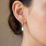 Freshwater Pearl Hoop Earrings: Gold Twist Dangle, Handmade