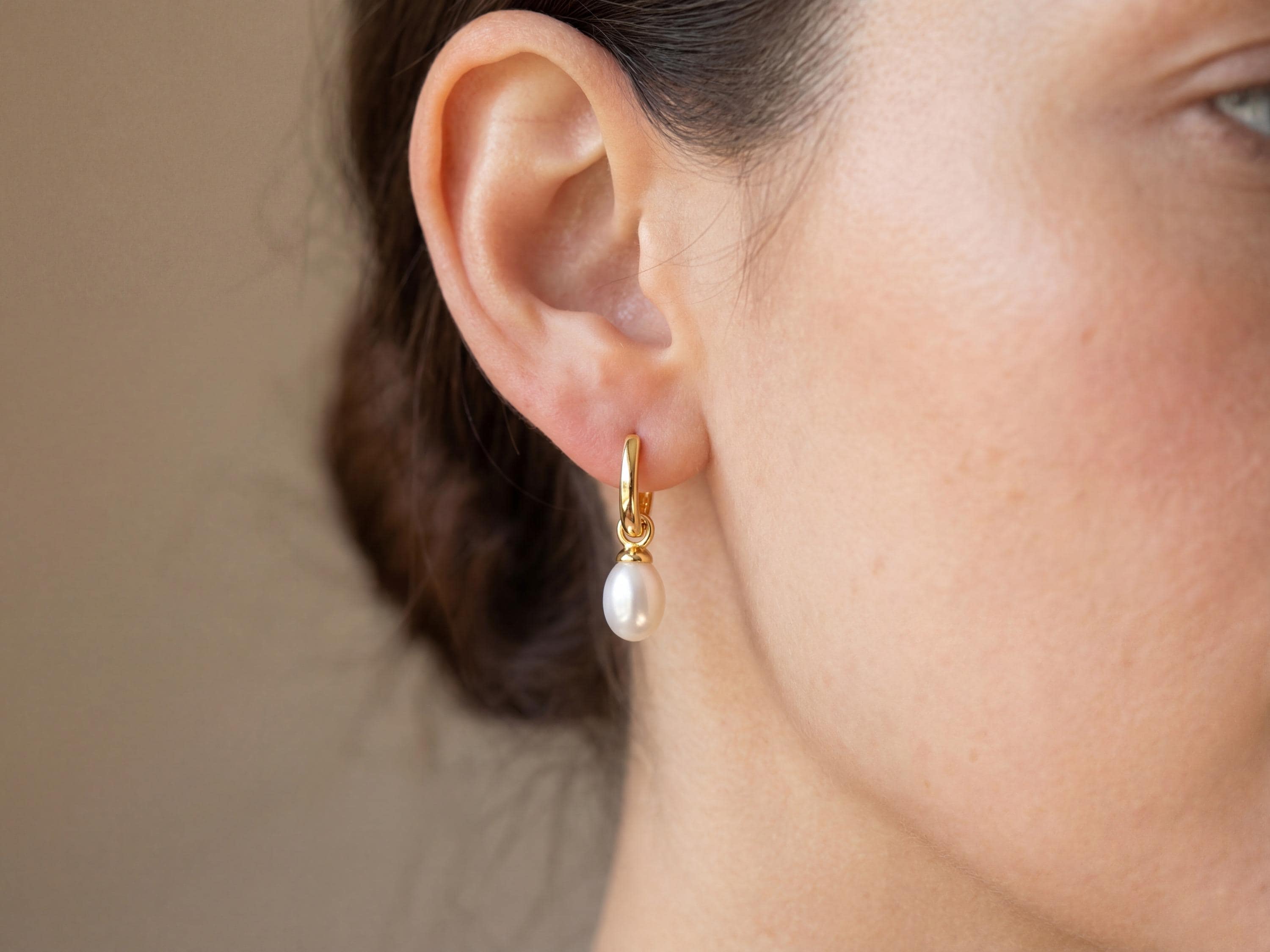 Freshwater Pearl Hoop Earrings: Gold Twist Dangle, Handmade