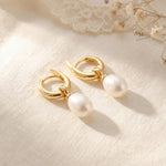Freshwater Pearl Hoop Earrings: Gold Twist Dangle, Handmade