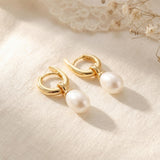Freshwater Pearl Hoop Earrings: Gold Twist Dangle, Handmade