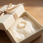 Freshwater Pearl Ring with Gold Accent | Adjustable Stretch Band | Minimalist Stackable Ring