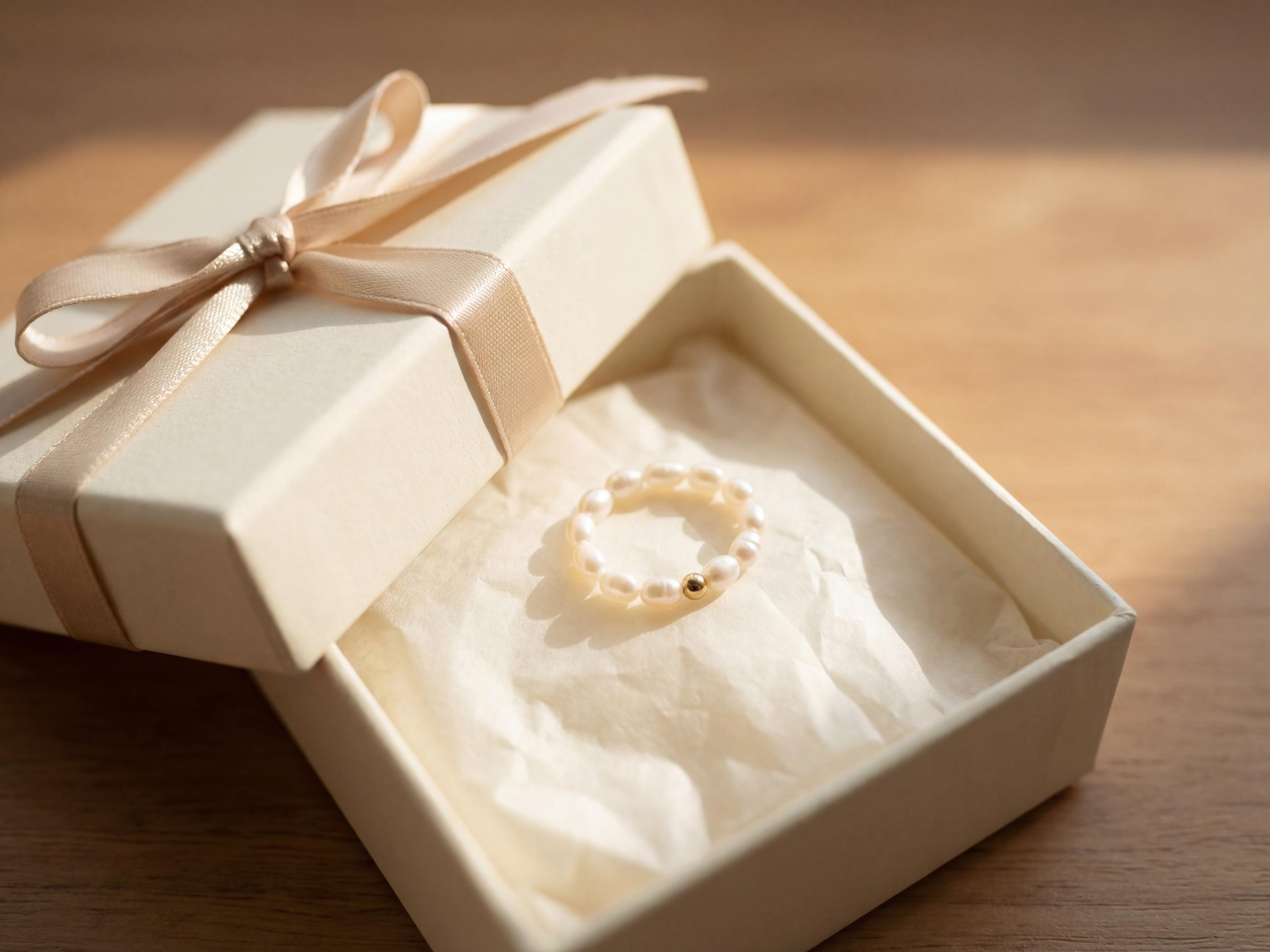 Freshwater Pearl Ring with Gold Accent | Adjustable Stretch Band | Minimalist Stackable Ring