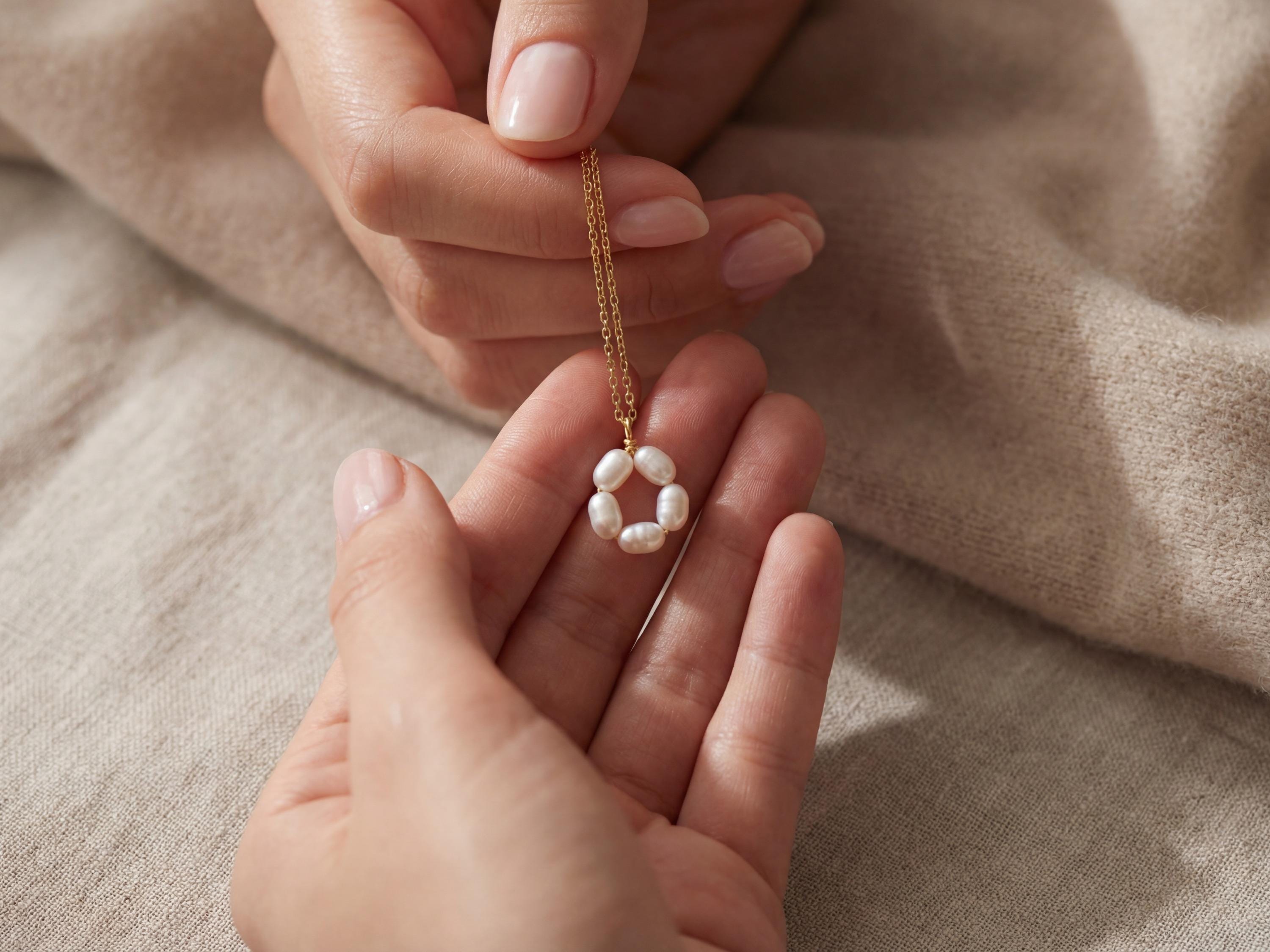 Freshwater Pearl Flower Necklace: Gold Plated Minimalist Jewelry