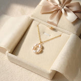 Freshwater Pearl Flower Necklace: Gold Plated Minimalist Jewelry