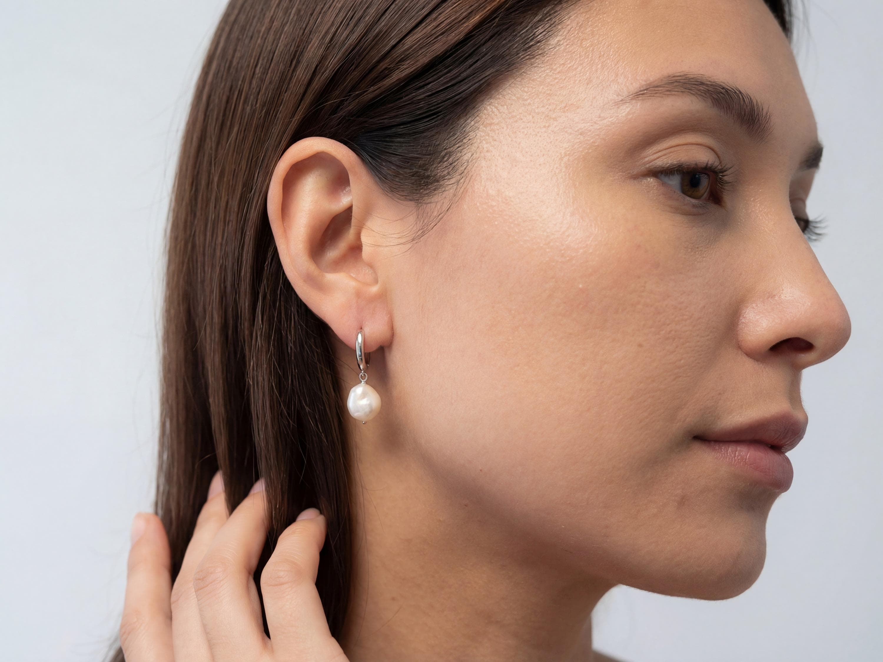 Baroque Pearl Hoop Earrings - Gold Plated or Sterling Silver, Freshwater Pearl Bridal Gift