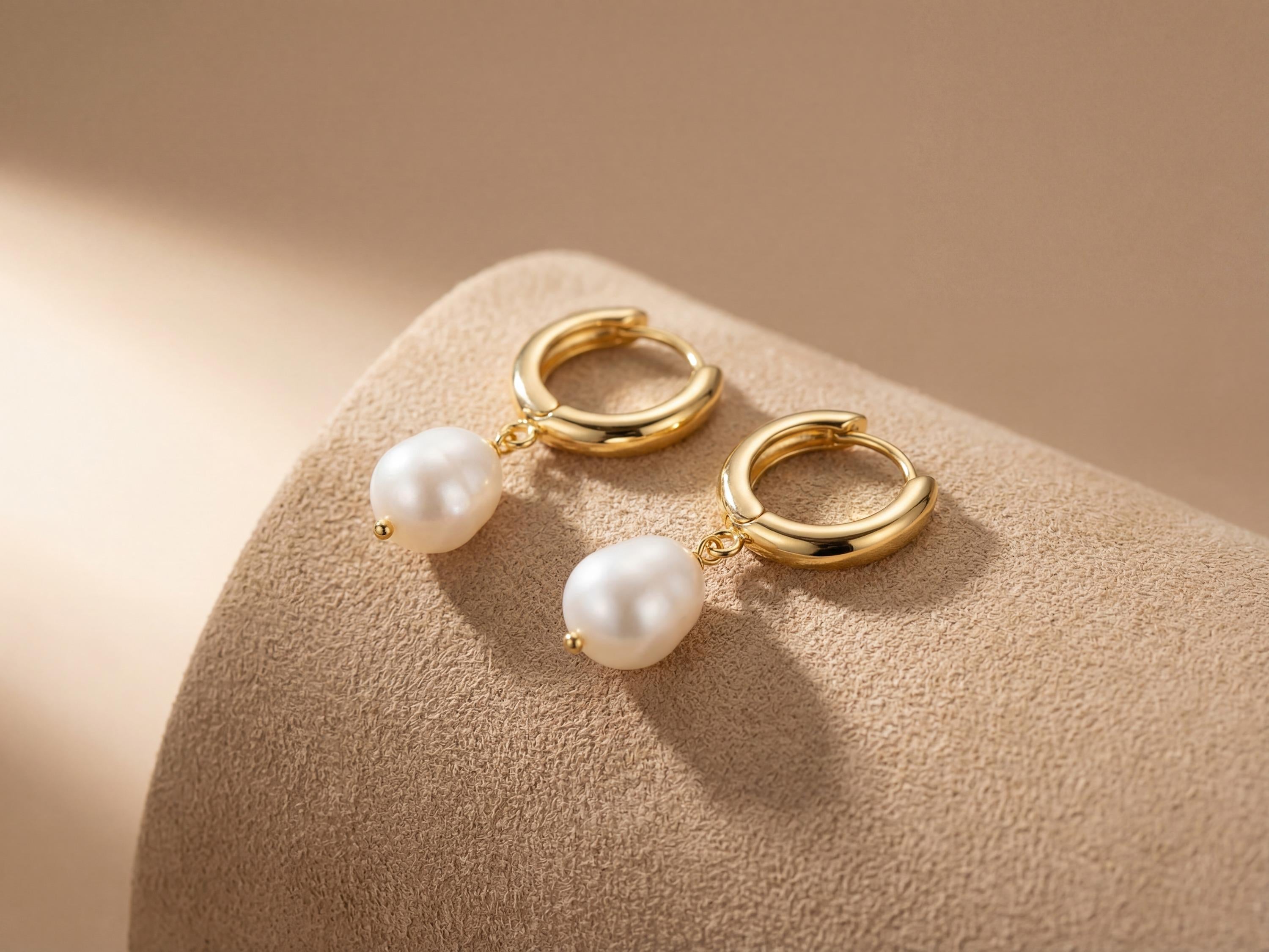 Baroque Pearl Hoop Earrings - Gold Plated or Sterling Silver, Freshwater Pearl Bridal Gift