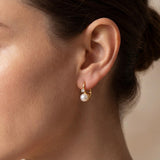 Gold Pearl Drop Huggie Earrings, Clear Crystal Small Hoops, Dainty Bridal Jewelry Gift