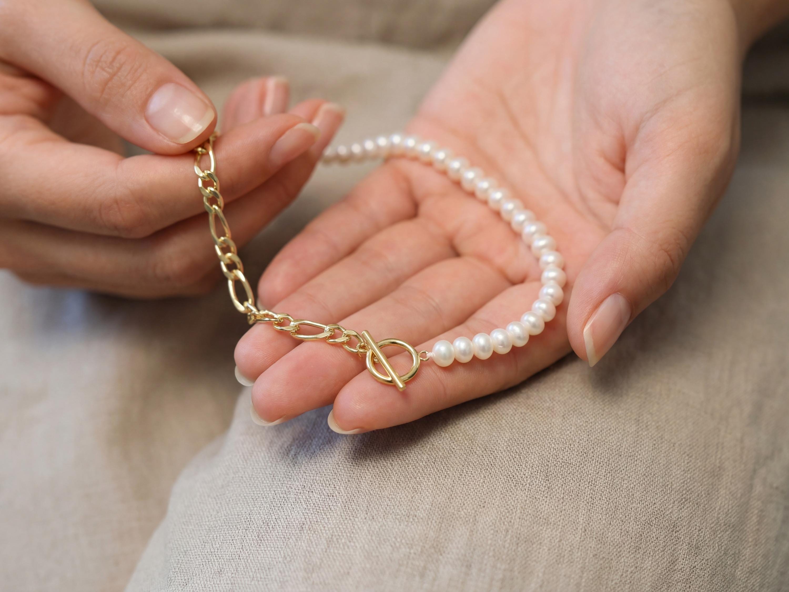 Pearl necklace listing image - Soft editorial hands shot