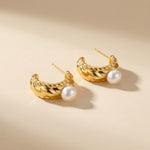 Vintage Pearl Huggie Earrings - Gold Plated Freshwater Pearl Hoops, Birthday Gift