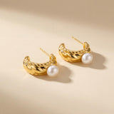 Vintage Pearl Huggie Earrings - Gold Plated Freshwater Pearl Hoops, Birthday Gift