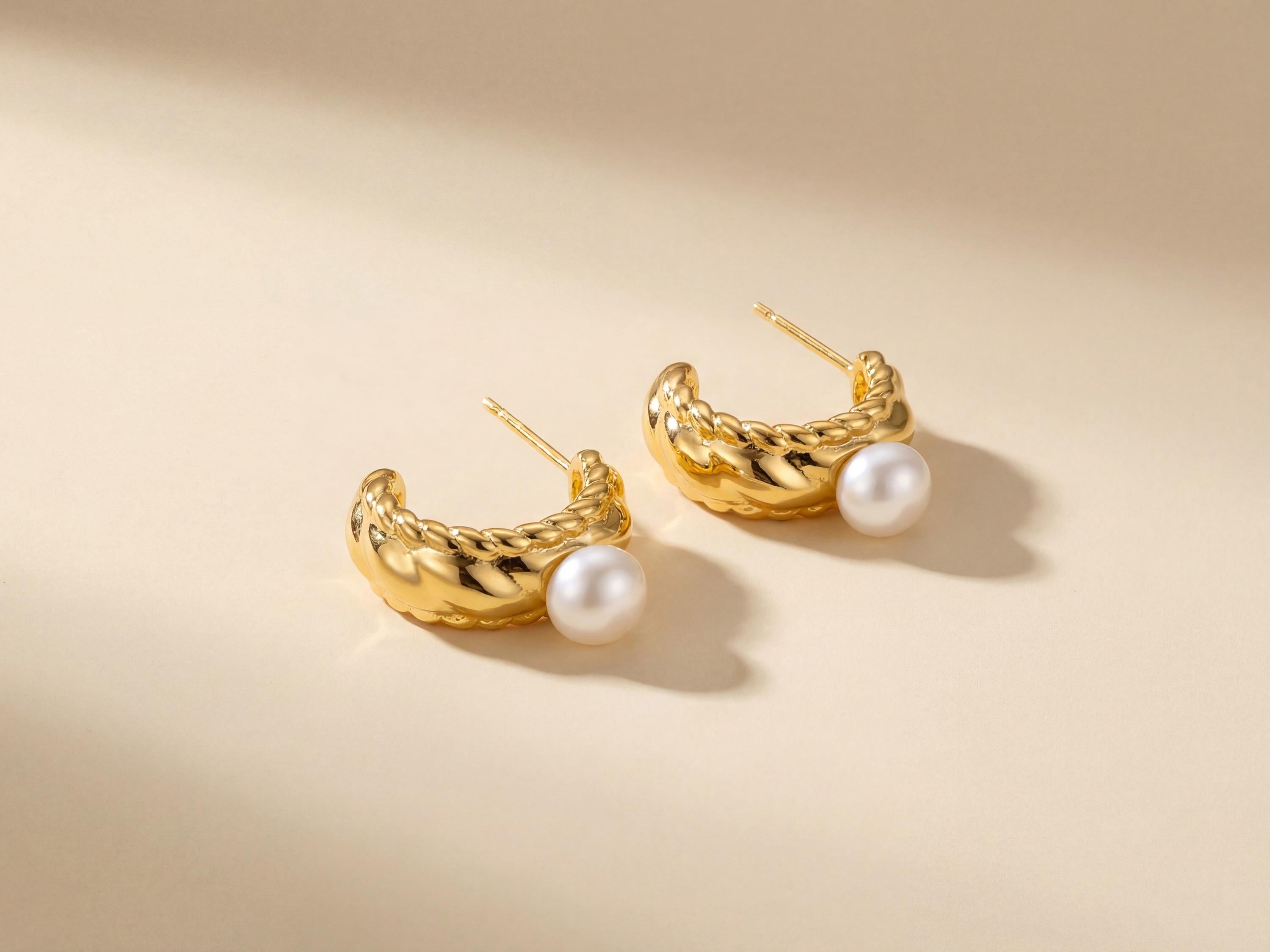 Vintage Pearl Huggie Earrings - Gold Plated Freshwater Pearl Hoops, Birthday Gift