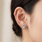 Sterling Silver Freshwater Pearl Stud Earrings: Diamond Square Design