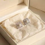 Sterling Silver Freshwater Pearl Stud Earrings: Diamond Square Design
