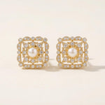 Sterling Silver Freshwater Pearl Stud Earrings: Diamond Square Design