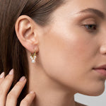 Pearl Huggie Earrings - Gold Five Pearl Hoops, Dainty Birthday Gift for Her