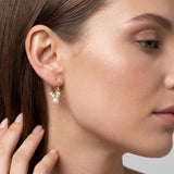 Pearl Huggie Earrings - Gold Five Pearl Hoops, Dainty Birthday Gift for Her