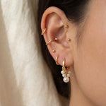 Pearl Huggie Earrings - Gold Five Pearl Hoops, Dainty Birthday Gift for Her